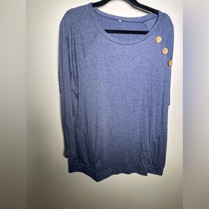 Blue Women's Top with Button Accents and pockets